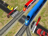 Euro railroad crossing : railway train passing 3d